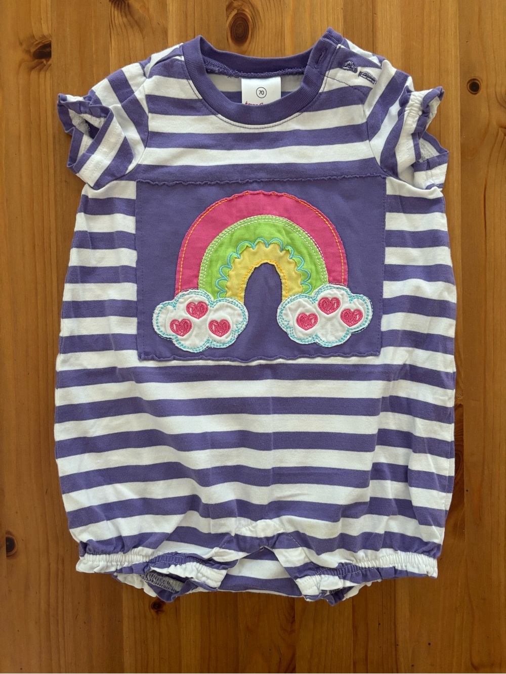 Hanna Andersson rainbow appliqué baby shortie romper. Size 70cm 6-12M